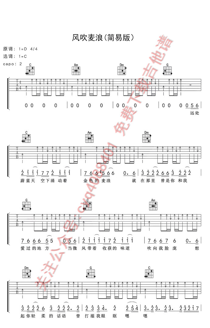 吉他谱:风吹麦浪