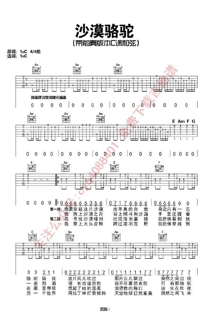 吉他谱:沙漠骆驼 TAB