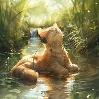 Cats by the Stream: Calming Water Sounds