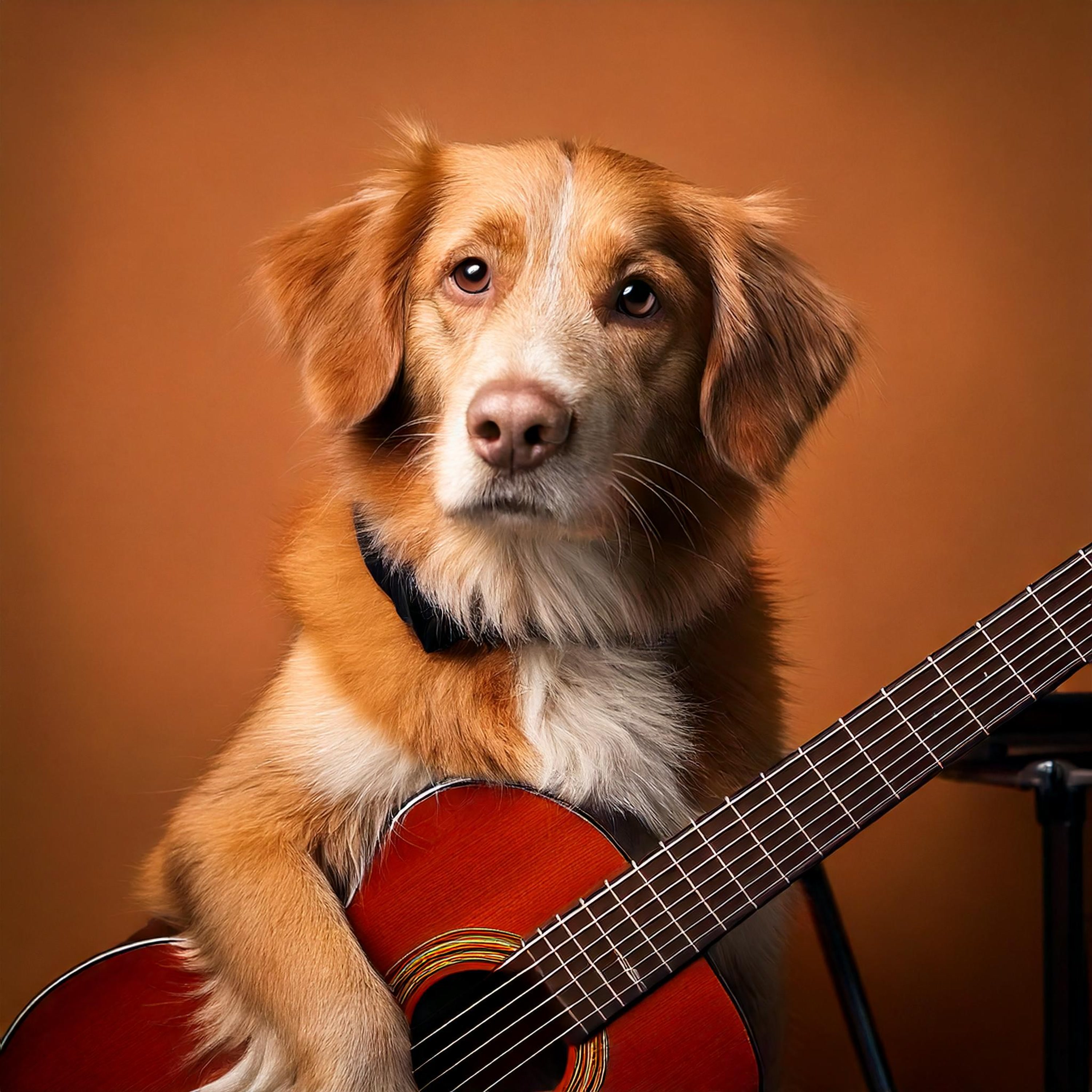 SUPERDANT Guitar With Dog Metal Tin Sign Time Spent On Guitar And