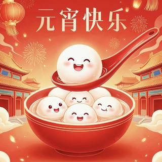 春节元宵节快乐 恭喜发财 卖汤圆