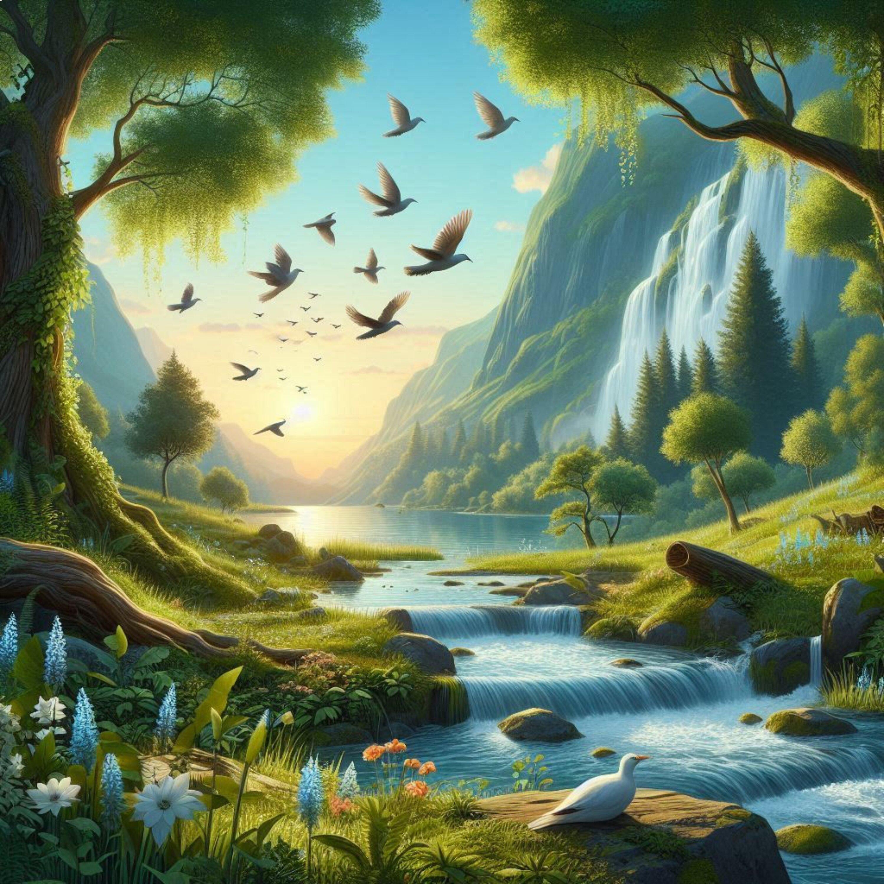 Zarek Atlas - Relaxing Landscape with Birds and Flowing Water in the Background 13