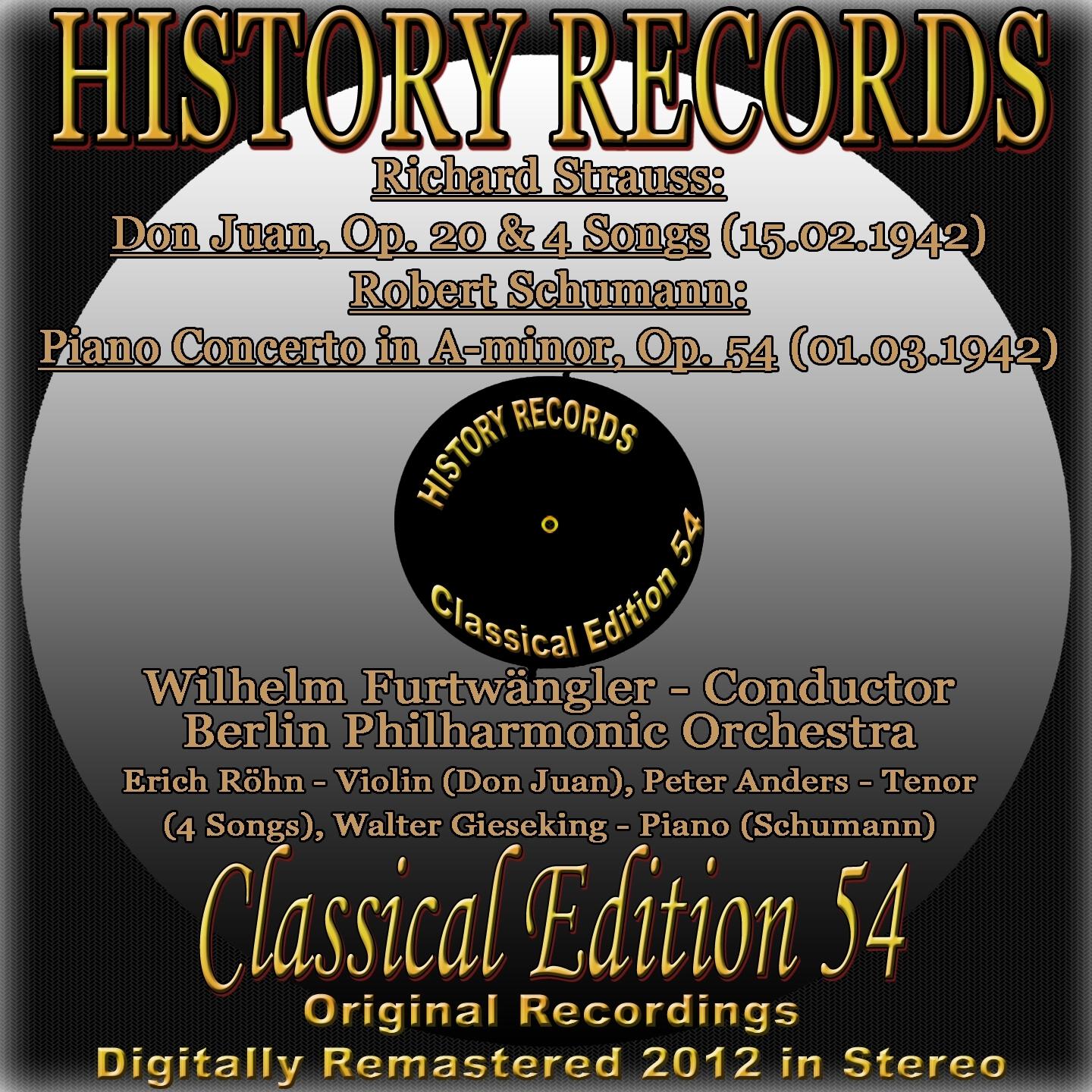 Richard Strauss: Don Juan, Op. 20 and 4 Songs - Robert Schumann: Piano Concerto in A Minor, Op. 54