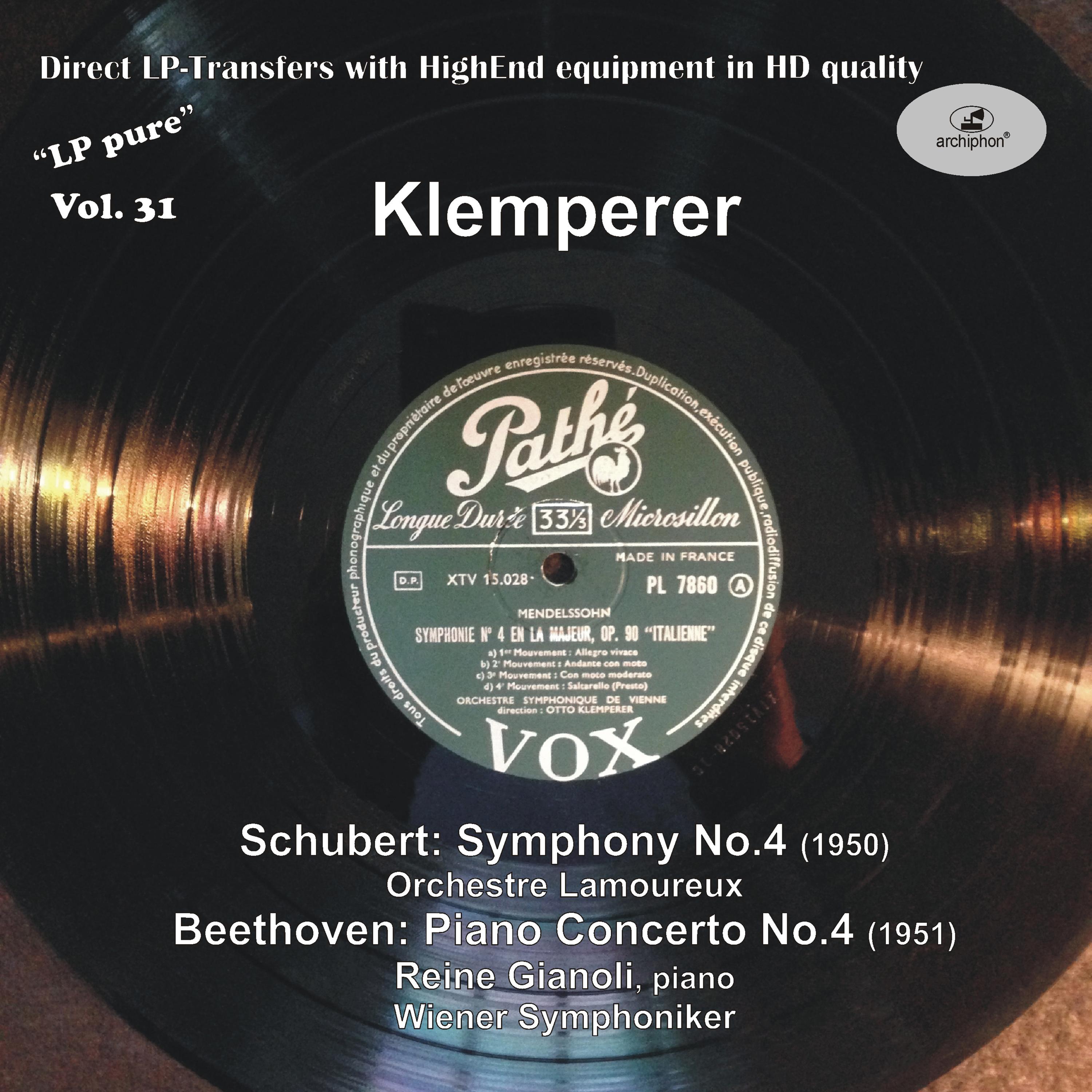 Orchestral Music - SCHUBERT, F. / BEETHOVEN, L. van (LP Pure, Vol. 31) (Novaes, Lamoureux Concerts Orchestra, Vienna Symphony, Klemperer) (1951)