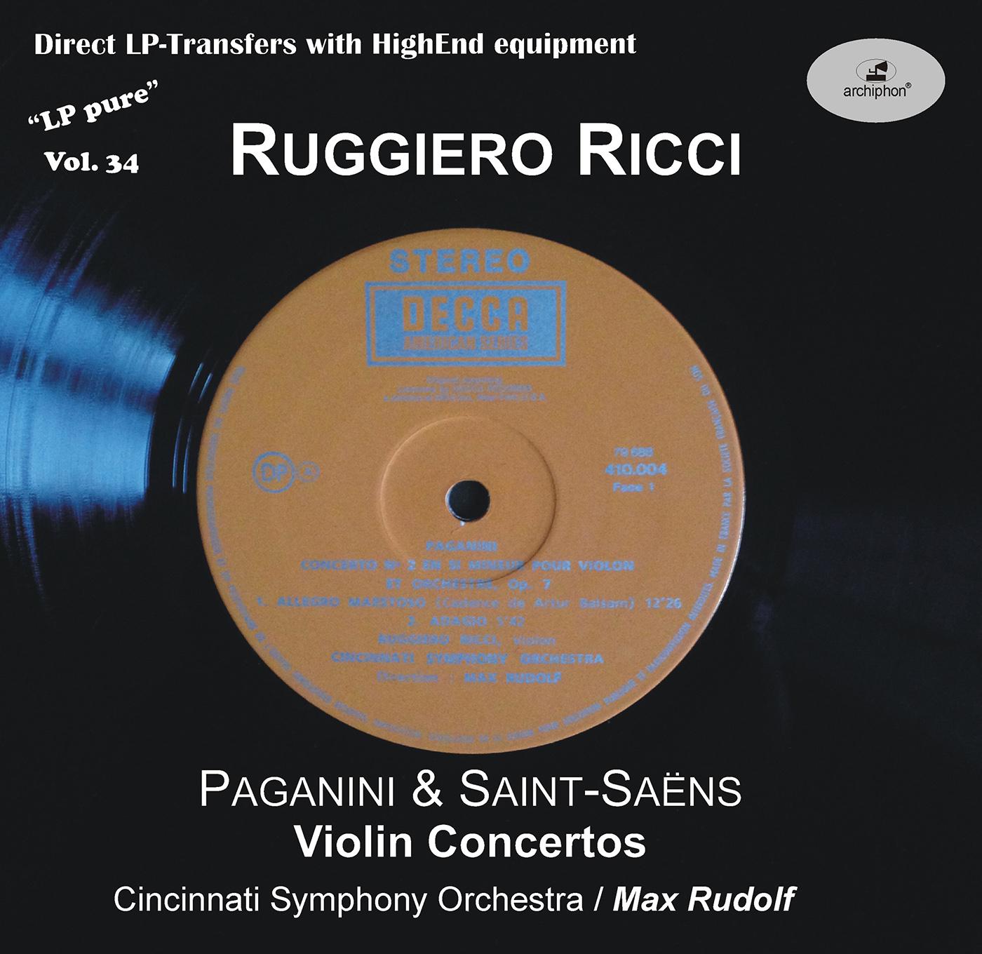 PAGANINI, N.: Violin Concerto No. 2 / SAINT-SAËNS, C.: Violin Concerto No. 1 (LP Pure, Vol. 34) (R. Ricci, Cincinnati Symphony, Rudolf) (1961)